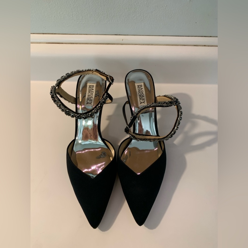 Badgley Mischka Galaxy Crystal Embellished Evening Shoe Size 10 Black - Picture 4 of 6
